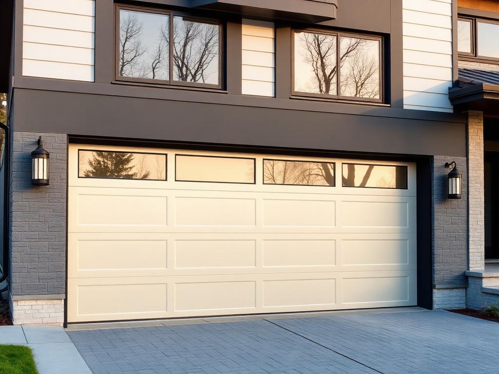 Modern insulated steel garage door with windows