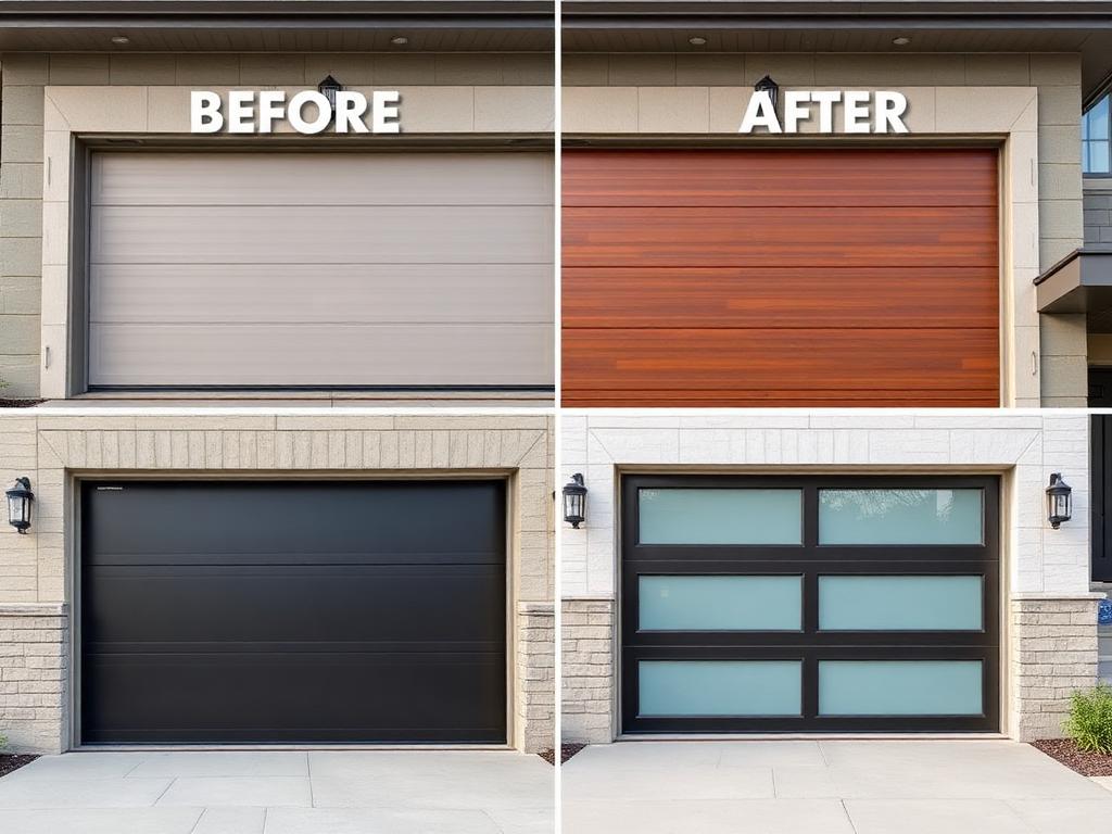Garage door installation before and after comparison